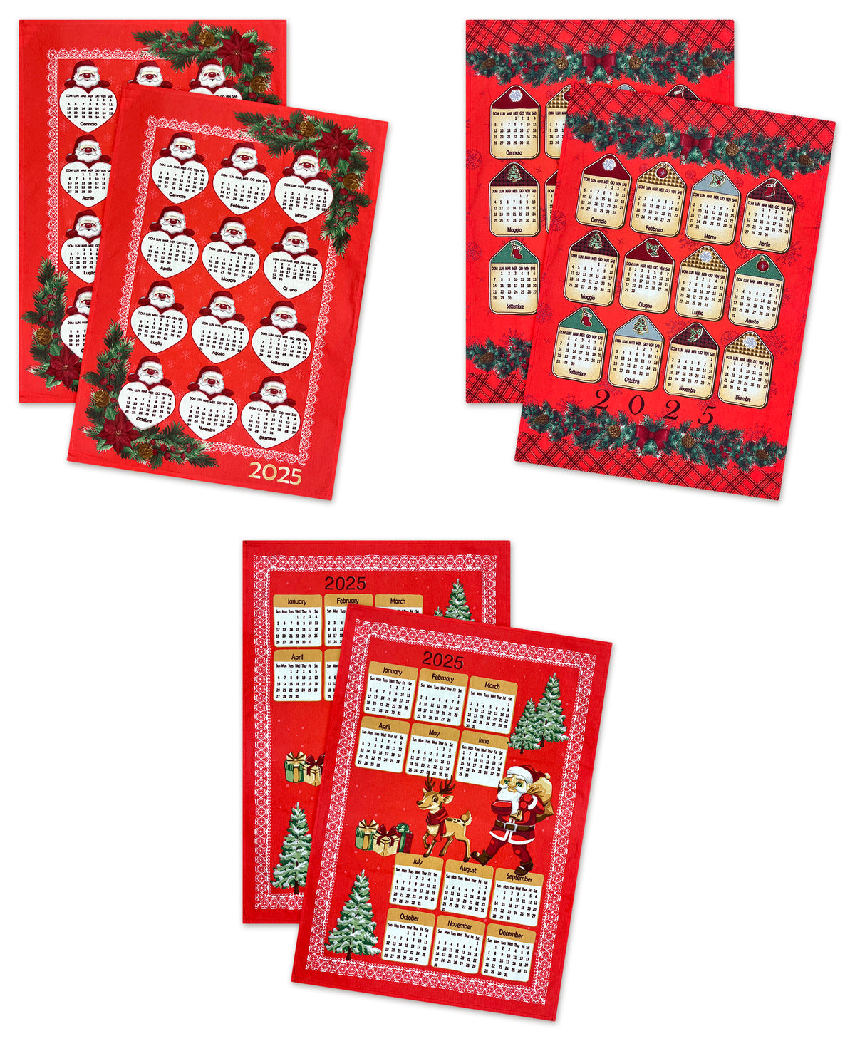 Set 6 Strofinacci Cucina Natale Calendario 2025 Cotone 50 x 70 Cm Canovacci Asciugamani Assorbenti Riutilizzabili Lavabili In Lavatrice Idea Regalo