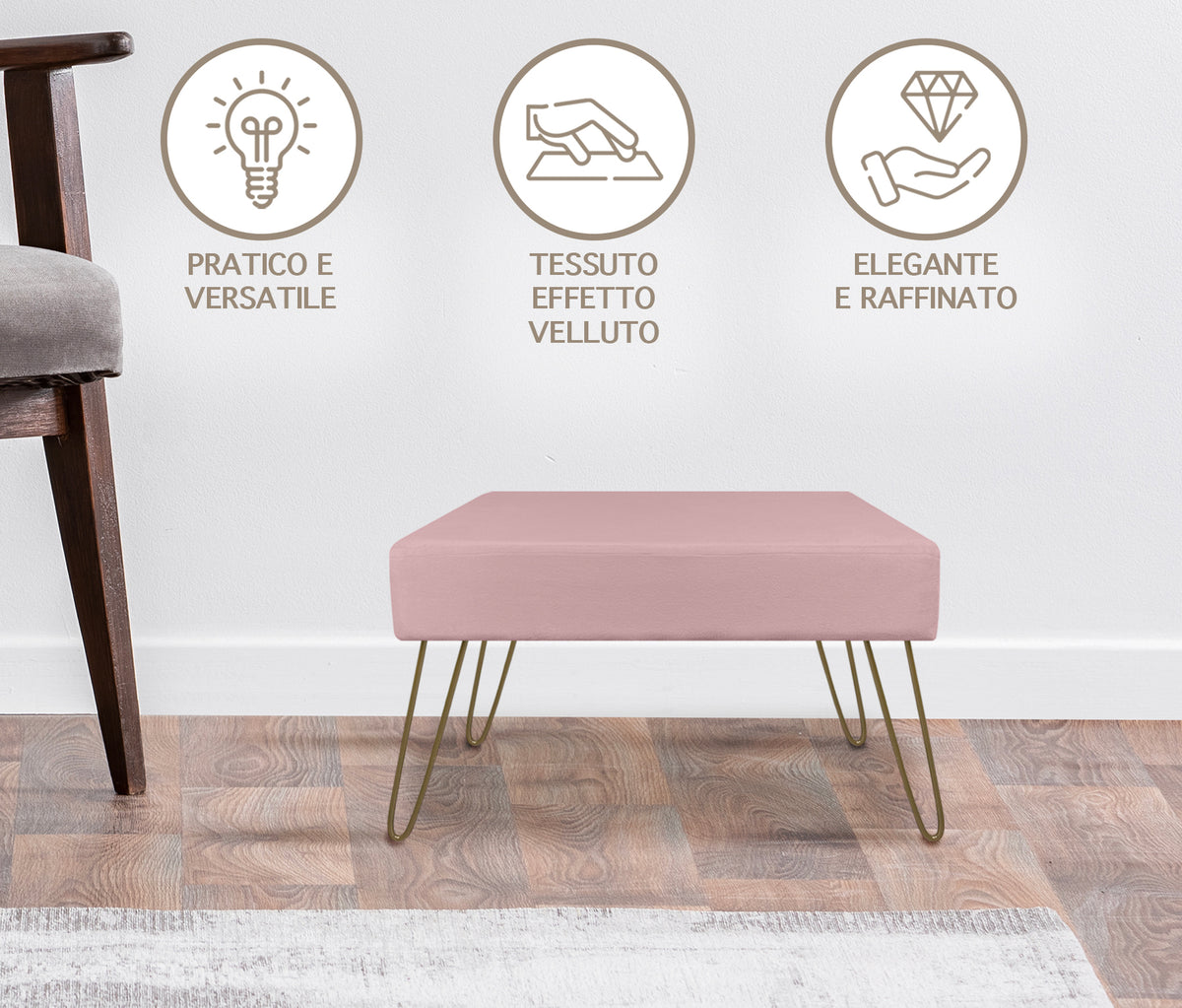 Pouf Poggiapiedi In Velluto Con Gambe Dorate Elegante Imbottito Sgabello Per Toeletta Mobile Trucco Ottomano Ingresso Tavolino Camera Da Letto Soggiorno Salotto