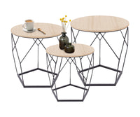 Set 3 Tavolini Da Salotto Sovrapponibili Rotondi Design Moderno Tavolino Da Caffè Estraibili Mobile Soggiorno Tavolo Divano Top In Legno Struttura In Acciaio Stile Industrial Vano Porta Oggetti