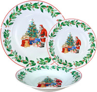 Servizio Piatti Natalizi 18 Pezzi Porcellana Bone China 6 Persone Piatto Piano Fondo Dessert Decorazione Santa Claus Tavola Natale Certificati Contatto Alimentare Sì Microonde Lavastoviglie Idea Regalo