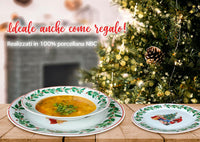 Servizio Piatti Natalizi 18 Pezzi Porcellana Bone China 6 Persone Piatto Piano Fondo Dessert Decorazione Santa Claus Tavola Natale Certificati Contatto Alimentare Sì Microonde Lavastoviglie Idea Regalo