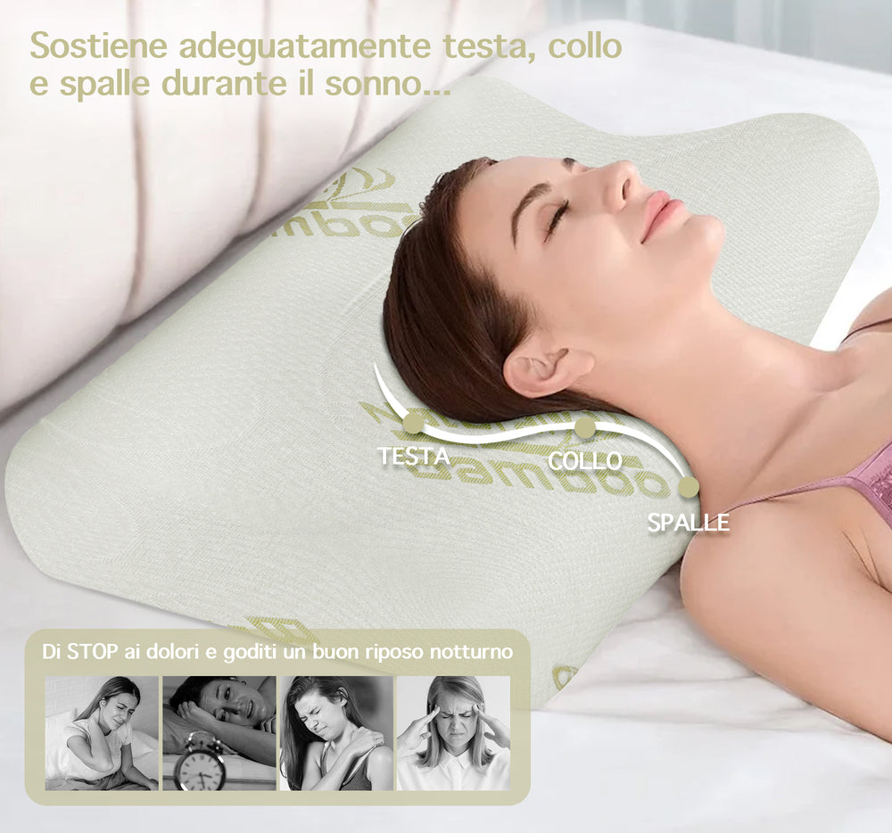 Cuscino Memory Foam Cervicale Ortopedico Doppia Onda Guanciale Memory Con Fodera Bambù Sfoderabile Lavabile Cuscino Letto Antiacaro Anallergico Supporto Per Il Collo Prodotto Italiano