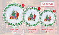 Servizio Piatti Natalizi 18 Pezzi Porcellana Bone China 6 Persone Piatto Piano Fondo Dessert Decorazione Santa Claus Tavola Natale Certificati Contatto Alimentare Sì Microonde Lavastoviglie Idea Regalo