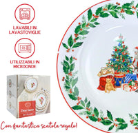 Servizio Piatti Natalizi 18 Pezzi Porcellana Bone China 6 Persone Piatto Piano Fondo Dessert Decorazione Santa Claus Tavola Natale Certificati Contatto Alimentare Sì Microonde Lavastoviglie Idea Regalo