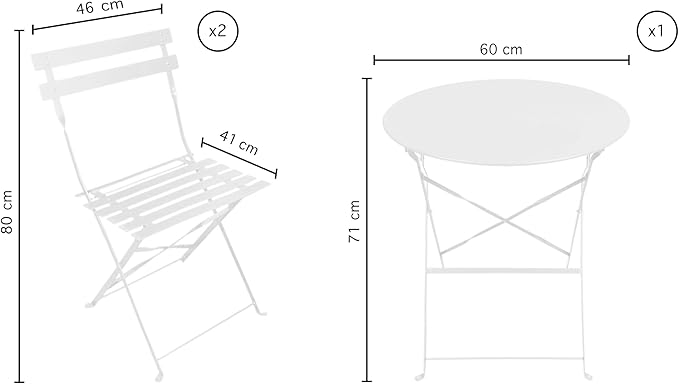 Set Bistrot Tavolino Con 2 Sedie Lavorato A Mano Per Esterno Terrazzo Giardino Pieghevoli Patio Casa,Bar