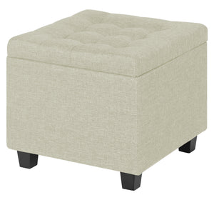 Pouf Poggiapiedi Cubico XXL Con Contenitore Integrato Cubo Imbottito Lino 45Cm Piedini legno Panca Moderna Cassapanca