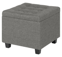 Pouf Poggiapiedi Cubico XXL Con Contenitore Integrato Cubo Imbottito Lino 45Cm Piedini legno Panca Moderna Cassapanca