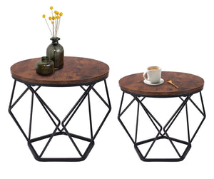 Set 3 Tavolini Da Salotto Sovrapponibili Rotondi Design Moderno Tavolino Da Caffè Estraibili Mobile Soggiorno Tavolo Divano Top In Legno Struttura In Acciaio Stile Industrial Vano Porta Oggetti