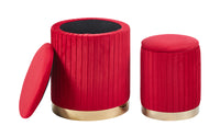 Set Di 2 Pouf Contenitori Velluto Design Moderno Poggiapiedi Sgabello A Coste Tondo Seduta Imbottita Fascia In Metallo Contenitore Capiente Storage Box Toeletta Trucco Poltroncina Bimbi Da Camera