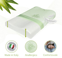 Cuscino Memory Foam Cervicale Ortopedico Doppia Onda Con Fodera Aloe Vera Sfoderabile Lavabile Antiacaro Anallergico Prodotto Italiano