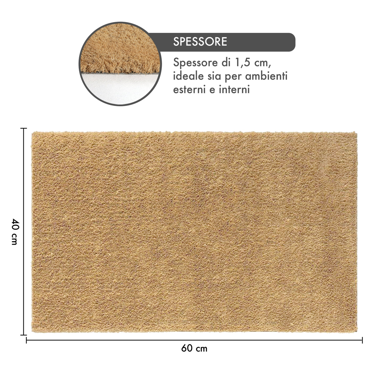 Zerbino Ingresso In Cocco Tappeto Antiscivolo Antibatterico 40 x 60 Cm AsciugaPassi Facile Da Pulire Resistente Rettangolare Tappetino Colore Naturale Neutro