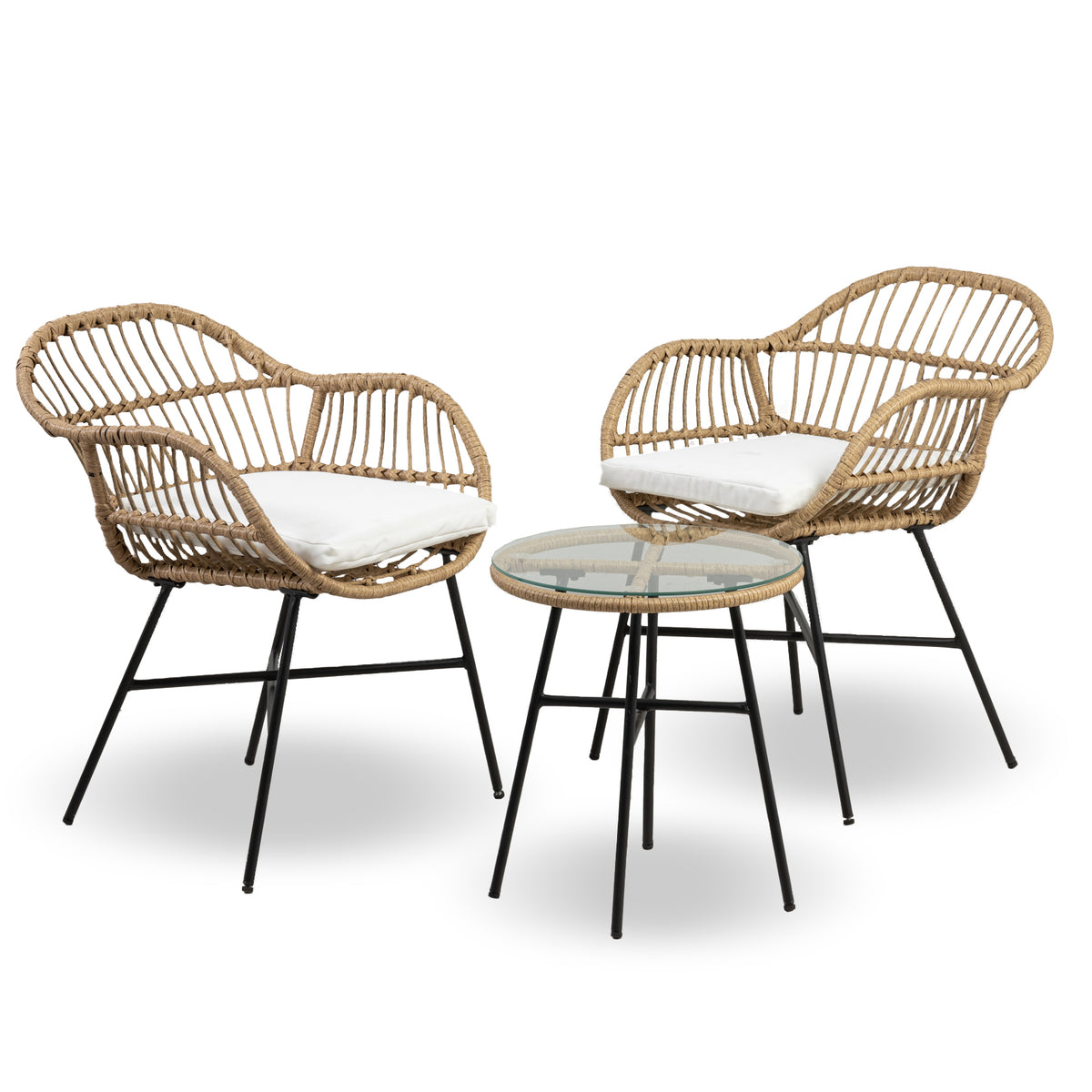 Salottino Da Esterno In Rattan Set Bistrot Poltrone E Tavolino Elegante Telaio In Acciaio Tavolo Salotto Con Piano In Vetro Con 2 Sedie Con Comodi Cuscini Terrazzo Balcone Giardino