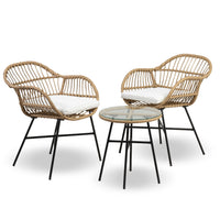 Salottino Da Esterno In Rattan Set Bistrot Poltrone E Tavolino Elegante Telaio In Acciaio Tavolo Salotto Con Piano In Vetro Con 2 Sedie Con Comodi Cuscini Terrazzo Balcone Giardino