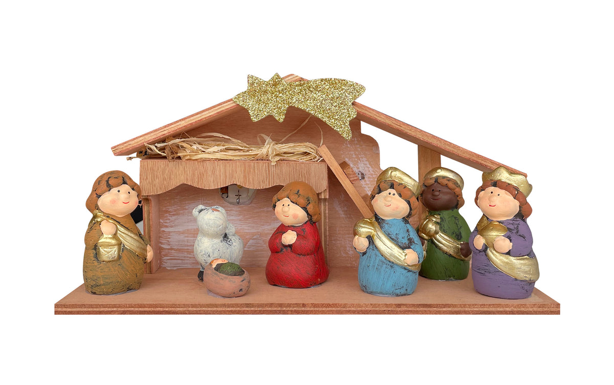 Presepe In Terracotta Statuine Sacra Famiglia Decorate Dipinte A Mano Presepio Natalizio Natività Natale Con Luce Capanna