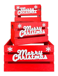 Set 3 Cassette In Legno Impilabili Fantasia Natale Merry Christmas Cassettina Multifunzione Rettangolari Porta Oggetti Porta Regali Decorazioni Natalizie Confezioni Regalo