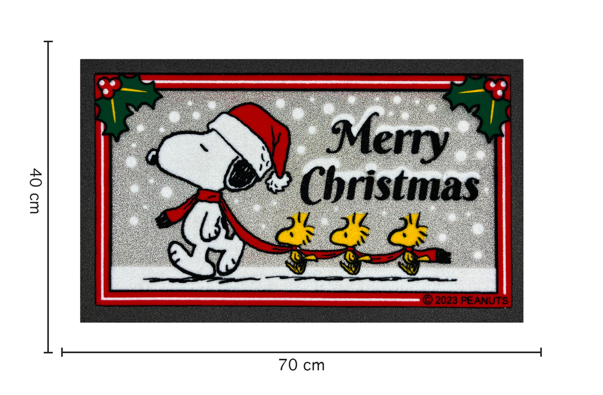 Peanuts Zerbino Ingresso Snoopy Originale Natalizio Rettangolare 40 x 60 Cm in Gomma Floccata Tappetino Antiscivolo Interno Estero Originale Idea Regalo Natale