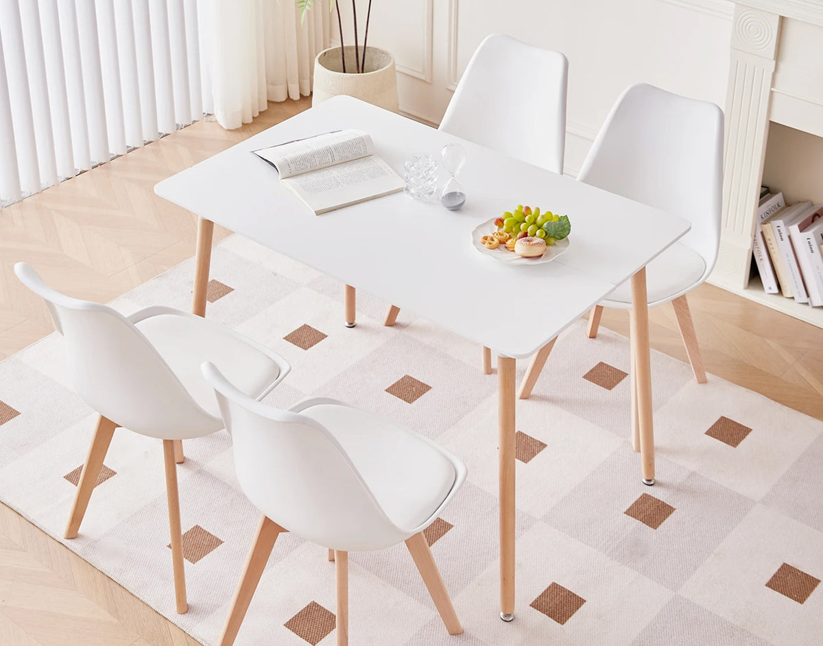 Tavolo Bianco Rettangolare Cucina 80x120xH75 Cm In Mdf Sala Da Pranzo Scrivania Ufficio Moderno Stabile Resistente  Design Scandinavo 4/6 Persone