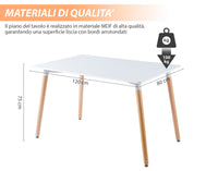 Tavolo Bianco Rettangolare Cucina 80x120xH75 Cm In Mdf Sala Da Pranzo Scrivania Ufficio Moderno Stabile Resistente  Design Scandinavo 4/6 Persone