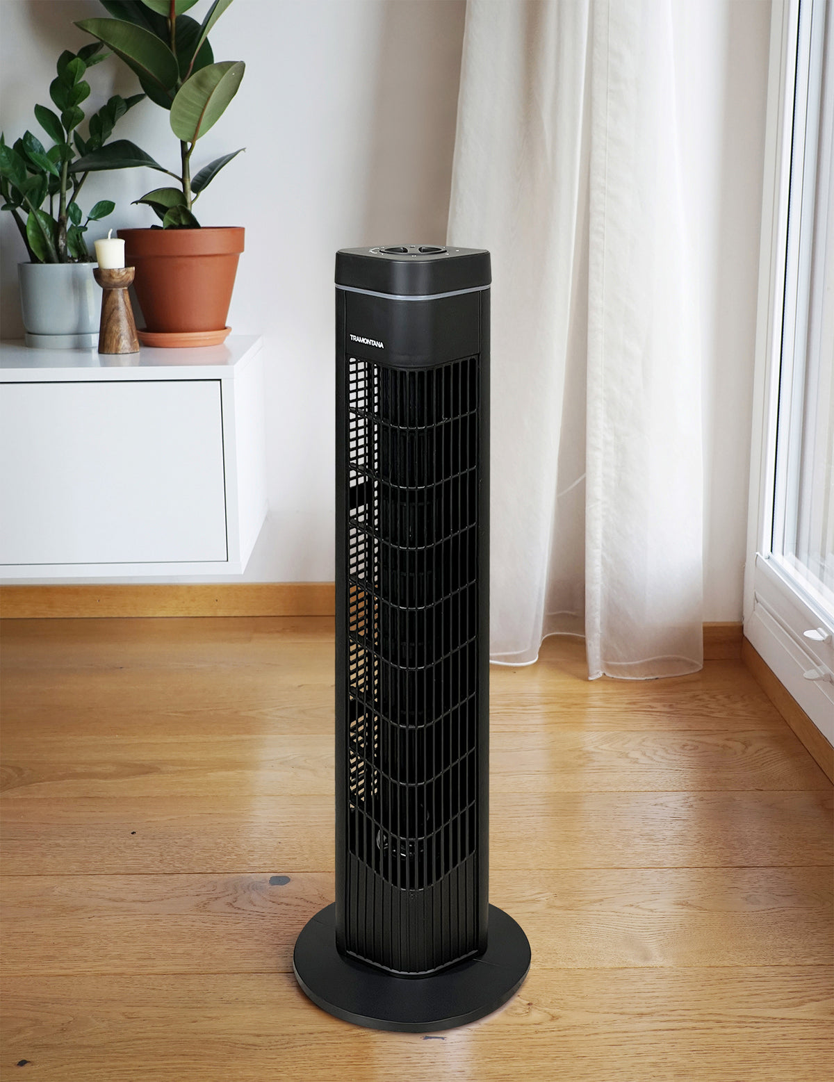 Ventilatore A Torre 3 Velocità Potente Silenzioso 50W 22x22x72.50Cm A++ Funzione Oscillante Auto-Rotante Design Sottile Moderno Ed Elegante Cucina Salotto Camera Letto Nero