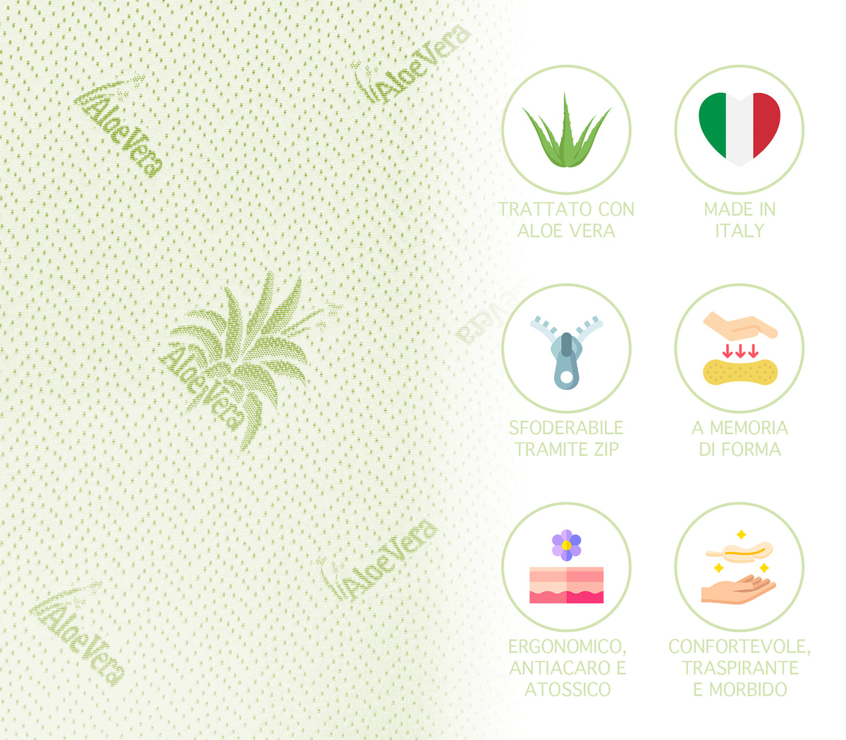 Topper In Memory Aloe Vera Ad Alta Densità Prodotto Italiano Correttore Materasso Sfoderabile Lavabile