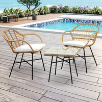 Salottino Da Esterno In Rattan Set Bistrot Poltrone E Tavolino Elegante Telaio In Acciaio Tavolo Salotto Con Piano In Vetro Con 2 Sedie Con Comodi Cuscini Terrazzo Balcone Giardino