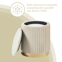 Set Di 2 Pouf Contenitori Velluto Design Moderno Poggiapiedi Sgabello A Coste Tondo Seduta Imbottita Fascia In Metallo Contenitore Capiente Storage Box Toeletta Trucco Poltroncina Bimbi Da Camera