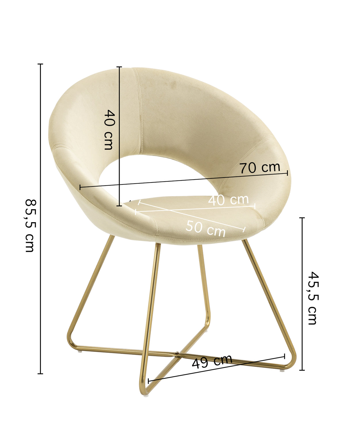 Poltrona Tonda Camera da Letto in Velluto Design Moderno,  con Gambe in Metallo Placcato Oro con Seduta Morbida Modello Grace