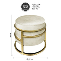 Pouf Contenitore Poggiapiedi Velluto Con Struttura Circolare Cromata Oro Elegante rotondo