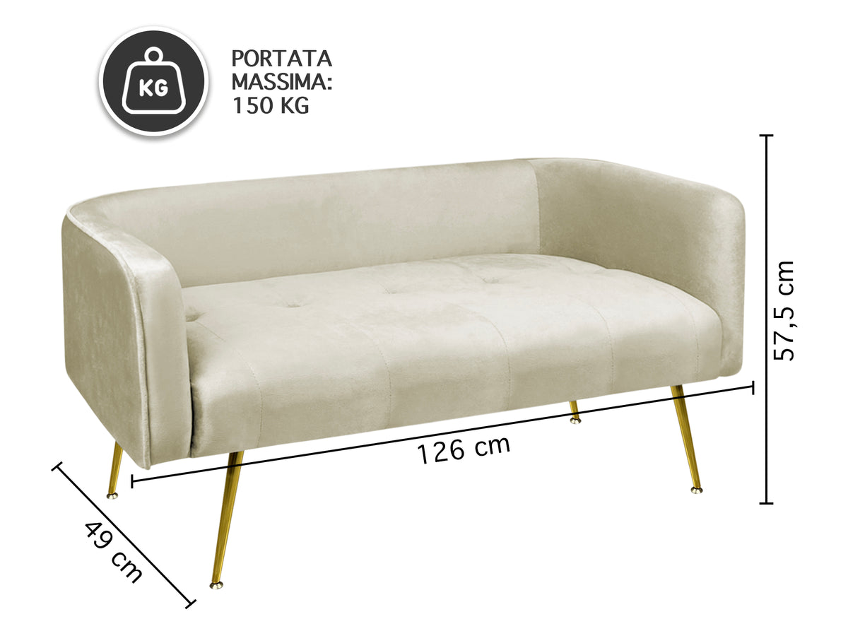 Divano Due Posti In Velluto Gambe In Acciaio Color Oro Divanetto 2 Persone 126x49x57 Cm Design Moderno Soggiorno Panca Pie Di Letto