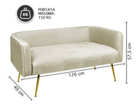 Divano Due Posti In Velluto Gambe In Acciaio Color Oro Divanetto 2 Persone 126x49x57 Cm Design Moderno Soggiorno Panca Pie Di Letto