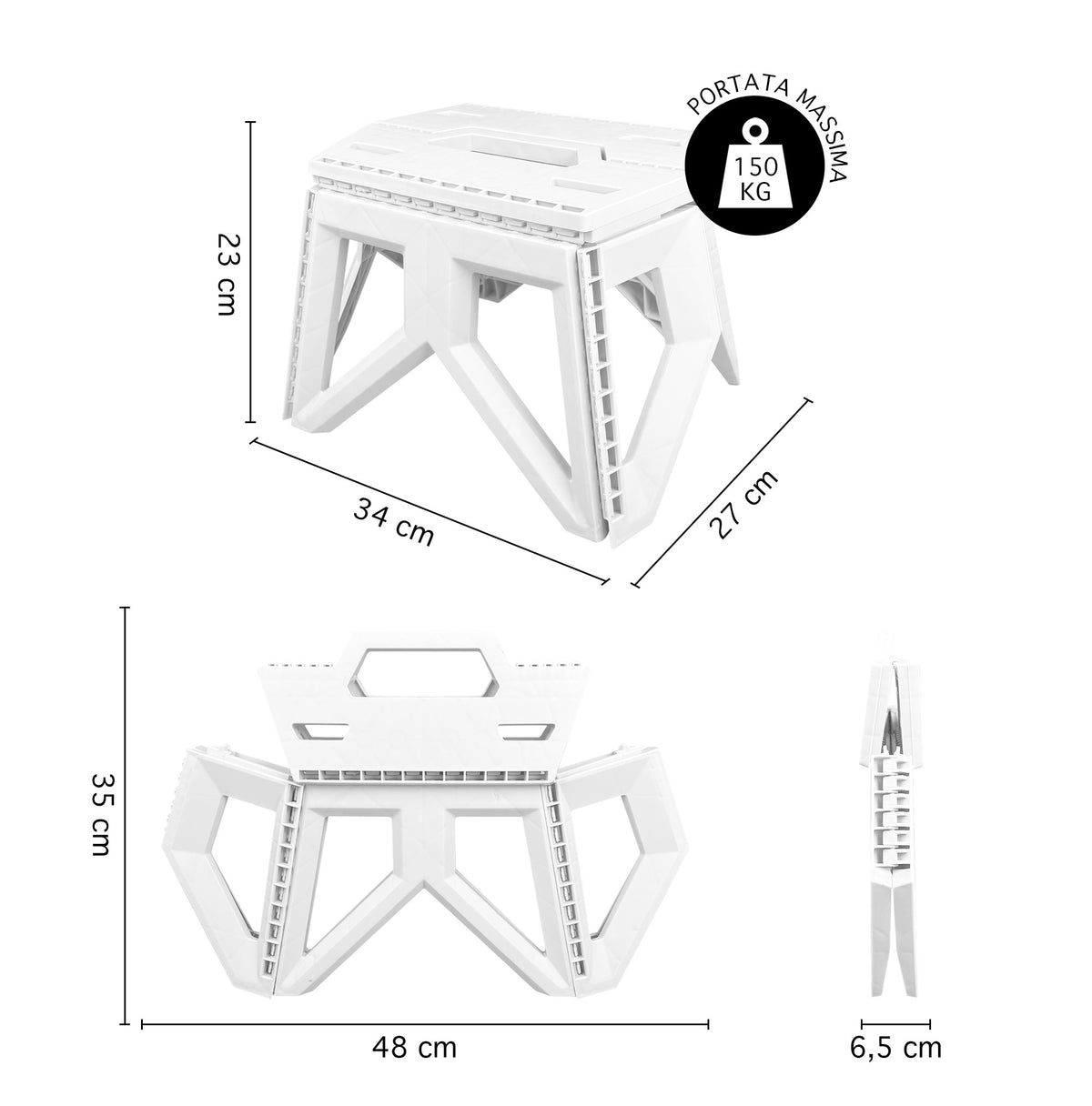 Thor Sgabello Pieghevole Multiuso Portata 150 Kg Salvaspazio Ultraresistente Cucina Bagno Giardino Sedia Campeggio Adulti Bambini Con Maniglia Trasportabile