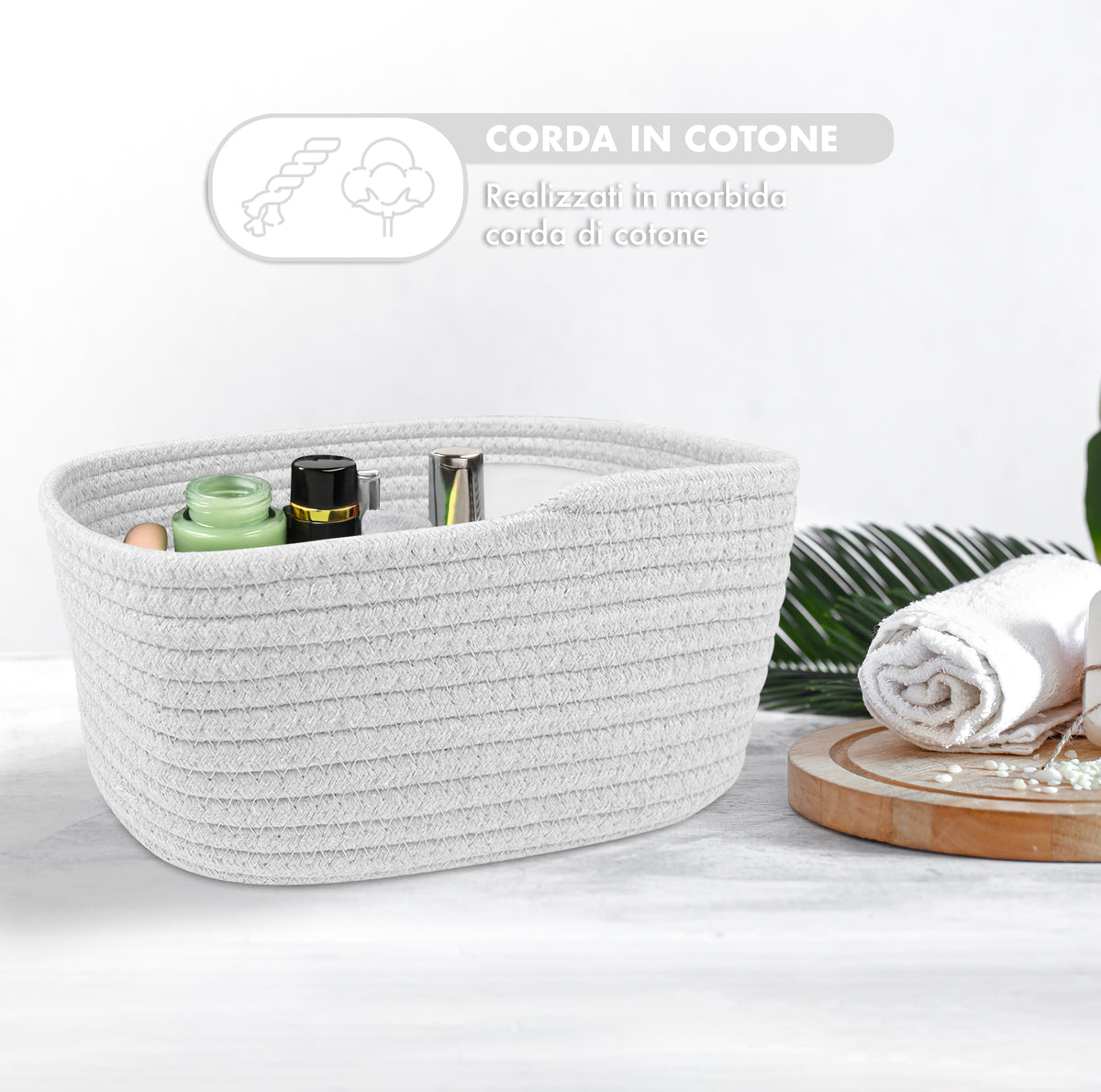 Set 4 Cestini Grandi In Corda Di Cotone Portaoggetti Moderni Tinta Unita Design Elegante Contenitori Impilabili Organizzazione Cestino Bagno Porta Lavette Accessori Stoccaggio