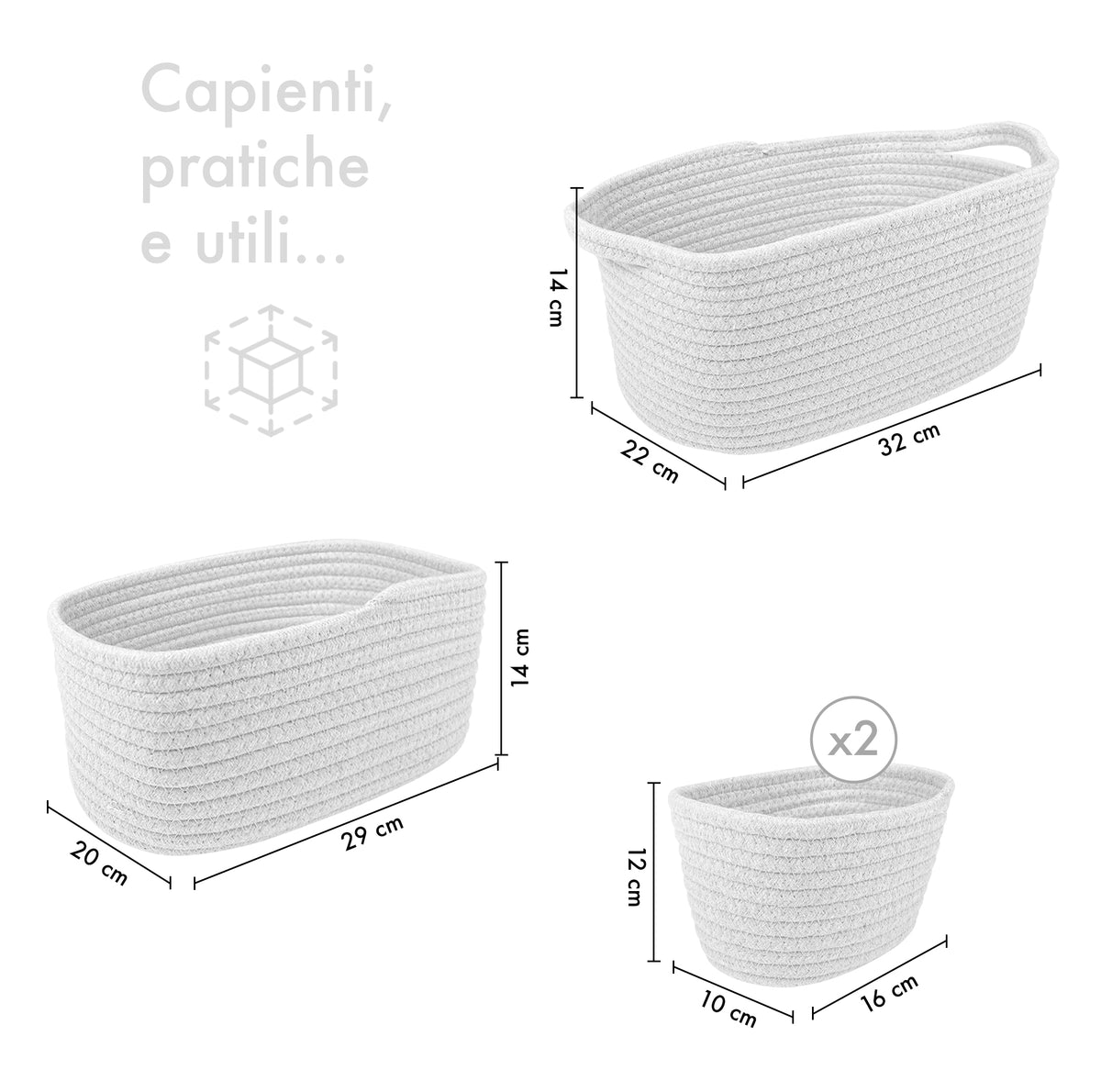 Set 4 Cestini Grandi In Corda Di Cotone Portaoggetti Moderni Tinta Unita Design Elegante Contenitori Impilabili Organizzazione Cestino Bagno Porta Lavette Accessori Stoccaggio