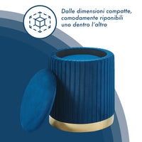 Set Di 2 Pouf Contenitori Velluto Design Moderno Poggiapiedi Sgabello A Coste Tondo Seduta Imbottita Fascia In Metallo Contenitore Capiente Storage Box Toeletta Trucco Poltroncina Bimbi Da Camera