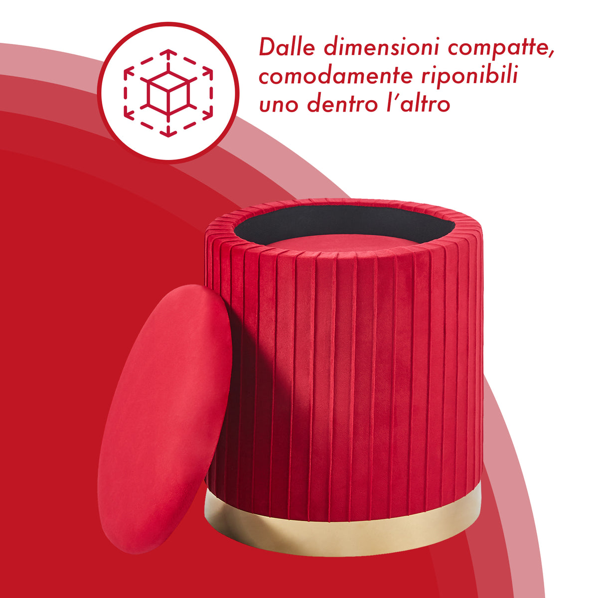 Set Di 2 Pouf Contenitori Velluto Design Moderno Poggiapiedi Sgabello A Coste Tondo Seduta Imbottita Fascia In Metallo Contenitore Capiente Storage Box Toeletta Trucco Poltroncina Bimbi Da Camera