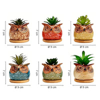 Set 6 Pezzi Vasi In Ceramica Fiori Piante Grasse Gufi Con Sotto Vaso In Bambù Foro Centrale Cactus Decorazione Interno Esterno Casa Vasetto Con Foro Scarico Fioriera Contenitore