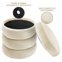 Pouf Poggiapiedi Design Moderno XL Con Contenitore Integrato Rotondo Imbottito In Velluto 40Cm Panca Moderna Cassapanca Soggiorno Panchina Ingresso Scarpiera Sgabello Grande