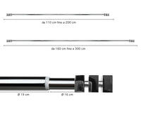 Bastone Per Tenda In Alluminio Estensibile 2 Misure 110/200 Cm 160/300 Cm Vari Terminali Lucidi e Satinati Supporti E Anelli Inclusi Bastoni Per Tende Staffa Tendaggi