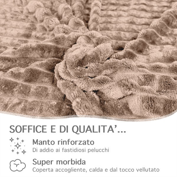 Coperta Flanella Invernale,Plaid Pile Morbida Calda Lavorazione Quadretti Peluche Copri Letto Divano Finta Pelliccia Doppio Lato