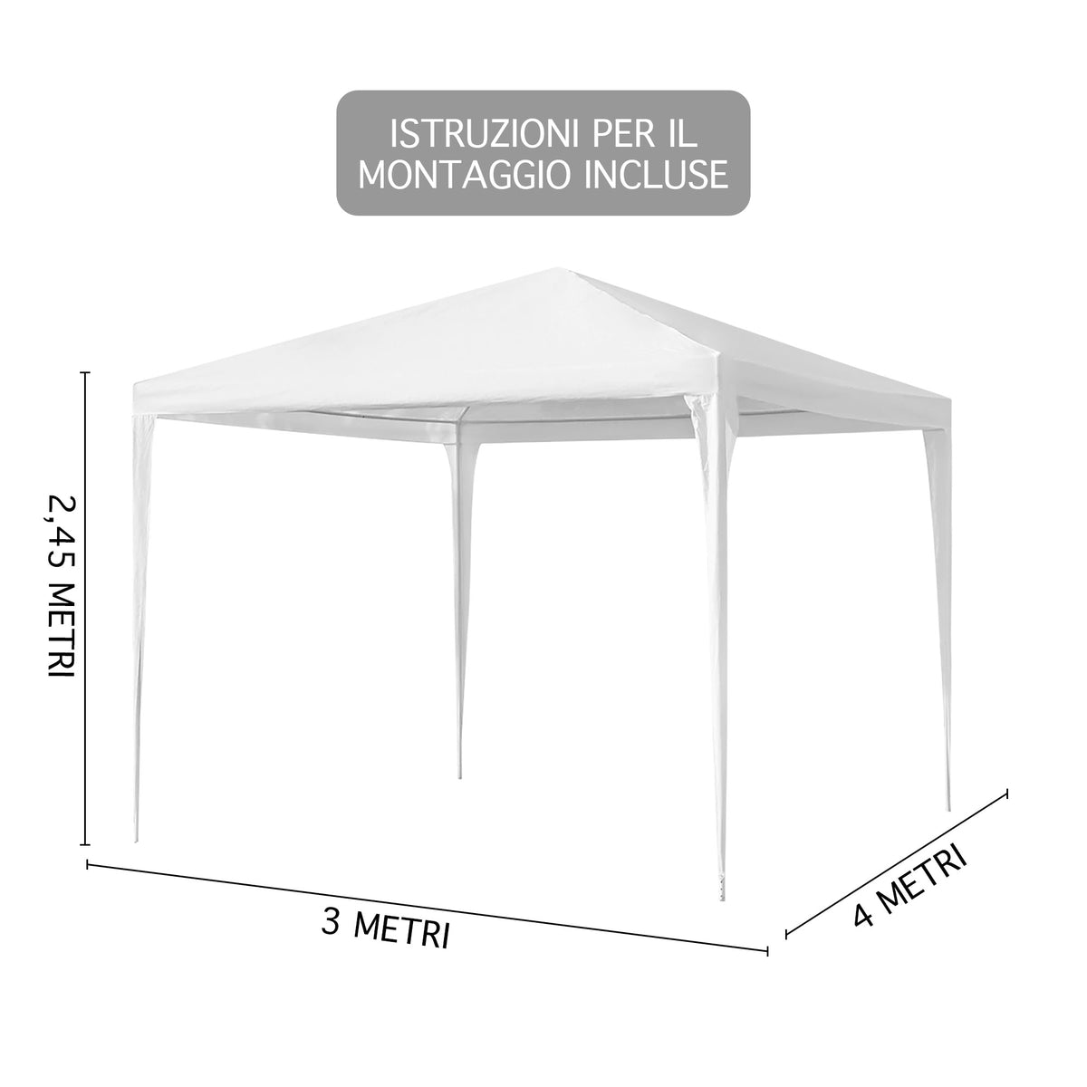 Gazebo 3 x 4 M Impermeabile Uv Resistente Struttura Acciaio Antiruggine Colore Bianco Giardino Feste Tendone Padiglione Fiere