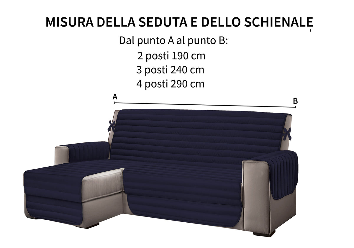 Copridivano Trapuntato con Penisola Destra o Sinistra  -Antiscivolo Antigraffio  Copri Chaise Longue con Lacci Universale