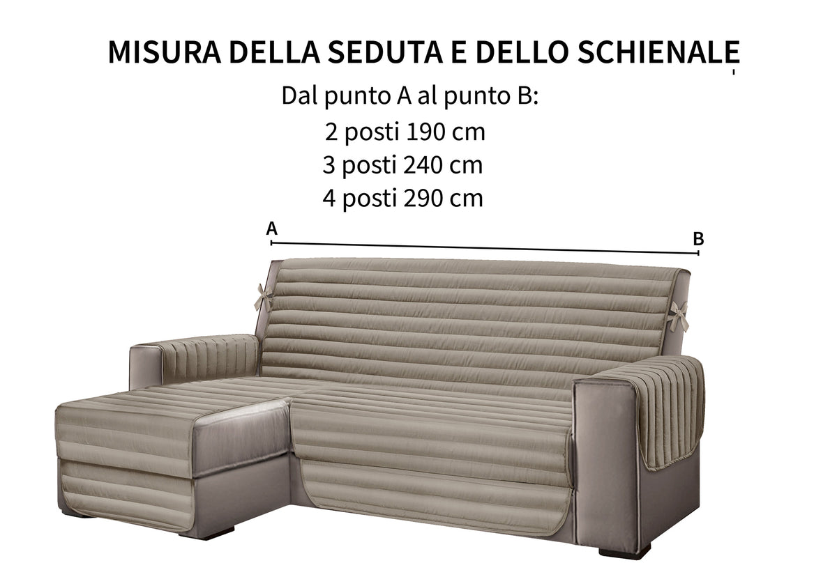 Copridivano Trapuntato con Penisola Destra o Sinistra  -Antiscivolo Antigraffio  Copri Chaise Longue con Lacci Universale