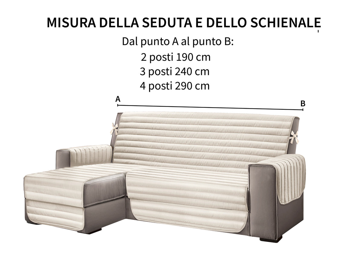 Copridivano Trapuntato con Penisola Destra o Sinistra  -Antiscivolo Antigraffio  Copri Chaise Longue con Lacci Universale