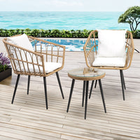 Salottino Da Esterno In Rattan Set Bistrot Poltrone E Tavolino Elegante Telaio In Acciaio Tavolo Salotto Con Piano In Vetro Con 2 Sedie Con Comodi Cuscini Terrazzo Balcone Giardino