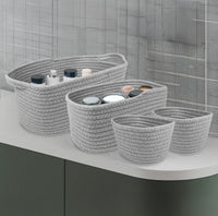 Set 4 Cestini Grandi In Corda Di Cotone Portaoggetti Moderni Tinta Unita Design Elegante Contenitori Impilabili Organizzazione Cestino Bagno Porta Lavette Accessori Stoccaggio