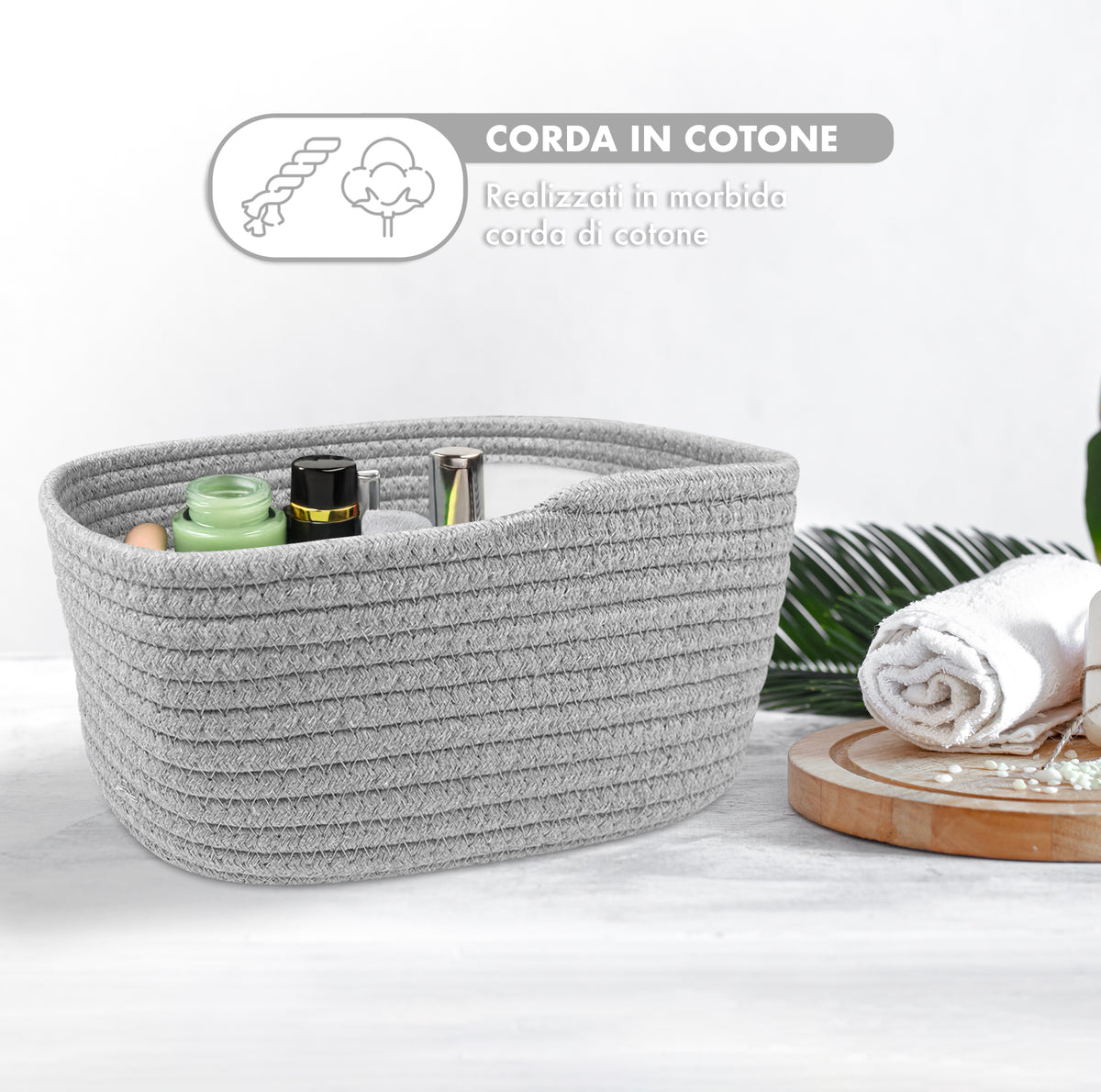 Set 4 Cestini Grandi In Corda Di Cotone Portaoggetti Moderni Tinta Unita Design Elegante Contenitori Impilabili Organizzazione Cestino Bagno Porta Lavette Accessori Stoccaggio