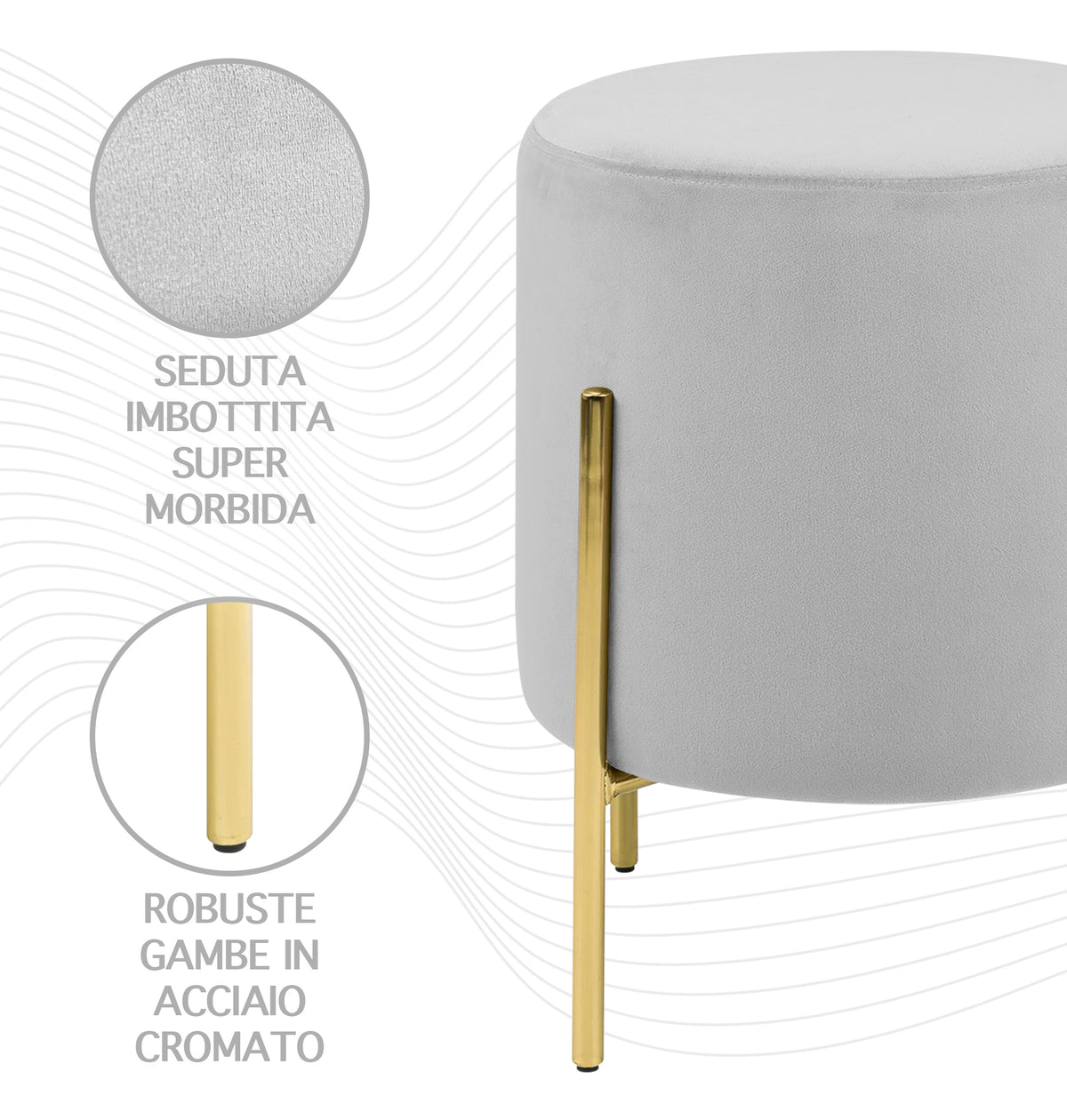 Pouf Poggiapiedi In Velluto Con Gambe Dorate Elegante Imbottito Sgabello Per Toeletta Mobile Trucco Ottomano Ingresso Tavolino Camera Da Letto Soggiorno Salotto Rotondo