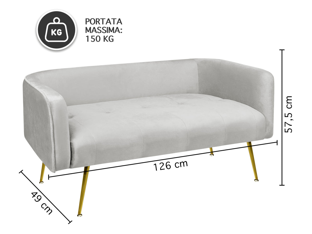 Divano Due Posti In Velluto Gambe In Acciaio Color Oro Divanetto 2 Persone 126x49x57 Cm Design Moderno Soggiorno Panca Pie Di Letto