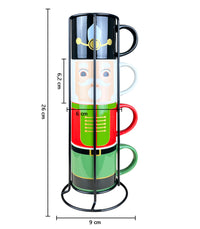 Set 4 Tazzine Da Caffè Con Supporto Fantasia Natale In Porcellana Idea Regalo Si Lavastoviglie Microonde