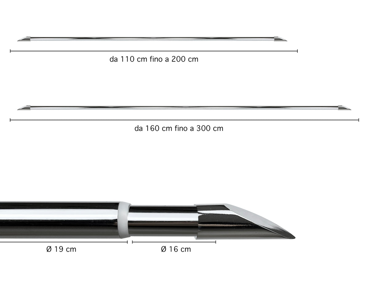 Bastone Per Tenda In Alluminio Estensibile 2 Misure 110/200 Cm 160/300 Cm Vari Terminali Lucidi e Satinati Supporti E Anelli Inclusi Bastoni Per Tende Staffa Tendaggi